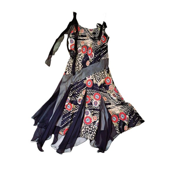 Laundry By Shelli Segal Dresses & Skirts - Laundry Womens Black Floral Silk Y2K Patchwork Fairycore Dress Handkerchief 12